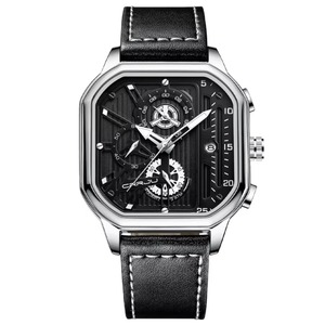 Montre à quartz pour homme de haute qualité, multifonctionnelle, avec calendrier, mouvement à quartz en cuir, cadran carré, luminescent - Product Image 3