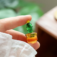 Ornement décoratif artisanal en verre, mini cactus fait main, mignon, pour salon, ornement de plante en verre pour bureau