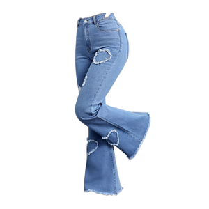 Pantalones Vaqueros de Mezclilla para <span class=keywords><strong>Mujer</strong></span>, Personalizados al por Mayor, Lavado Azul, Cintura Alta, a la Moda, Casuales, de Pierna Ancha, de Gran Venta - Product Image 1
