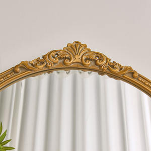 Miroir mural décoratif de grande taille en bois, de forme ovale, couleur or, style rustique et écologique pour le salon - Product Image 5