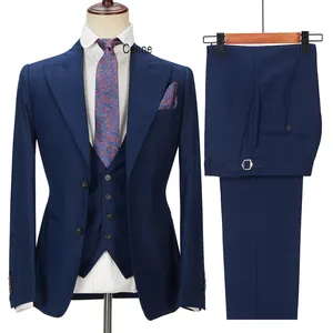 Costume 3 pièces pour hommes, vêtement décontracté pour mariage ou soirée, de couleur bleu et noir, tendance