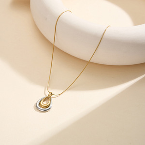 Minimalist Water Drop Zircon Pendant Necklace 18K Gold Plated Stainless Steel <b>Link</b> Chain Women's Daily Wear Jewelry - Product Image 5