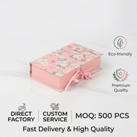 Boîte cadeau rigide personnalisée en forme de livre, doublée d'éponge, rose flamant rose, en carton magnétique gaufré, recyclable, avec fermeture à ruban, pour mariage