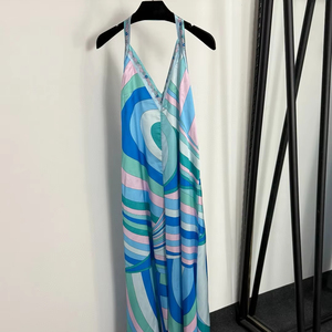 <span class=keywords><strong>Abito</strong></span> <span class=keywords><strong>lungo</strong></span> Casual da donna con stampa a blocchi di colore con Design senza schienale e nuovo orlo irregolare - Product Image 1