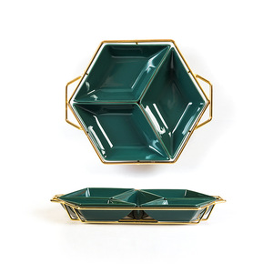 Stile europeo creativo <span class=keywords><strong>ferro</strong></span> vassoio <span class=keywords><strong>in</strong></span> ceramica diamante piatto di frutta e Modulare piattino Snack per frutta secca torta di noci Snack - Product Image 1