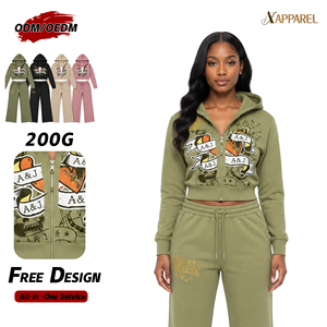 A&J Fabricante OEM ODM con Logotipo Personalizado, Venta al por Mayor, Marca Privada, Conjunto de Sudadera con Capucha y Pantalones Deportivos Gráficos de 200G para Mujer, OEKO-TEX GRS Personalizado - Product Image 1