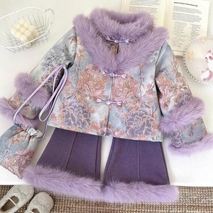 Tongxingyuan Girls Tang Suit Set Thickening Winter Chinese Style Hanfu Party Outfit With Fur Trim - Product Image 2