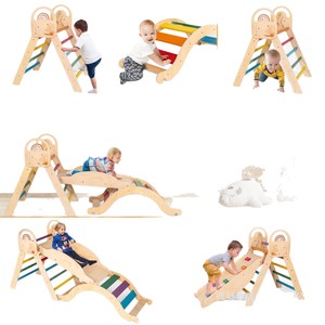 Solid Wood Children's Climbing Frame Indoor <b>Slide</b> <b>Swing</b> Climbing Wall Sensory Integration Training Equipment - Product Image 5