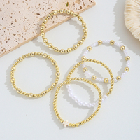 Bracelets en perles imitation plaqué or, lot de 5, avec breloque croix blanche, élastiques et empilables, cadeau de luxe pour femme