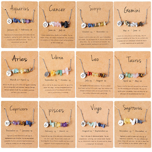 Collar con Colgante de Piedra Natural <span class=keywords><strong>y</strong></span> Signo del Zodiaco de Acero Inoxidable RINHOO para Mujer, Pulsera Trenzada a Mano con Signo de <span class=keywords><strong>Aries</strong></span> o <span class=keywords><strong>Leo</strong></span>, Joyería para Cumpleaños - Product Image 2