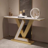 Table d'entrée murale en métal de luxe léger avec plateau en ardoise, moderne, pour hôtel et appartement, démontable et assemblable