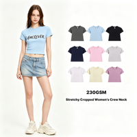 AMCLEVER T-shirt Slim Fit à Manches Courtes Tendance OEM ODM en Mélange de Coton 230g – L'Indispensable Basique pour la Garde-Robe Féminine