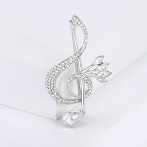 Spille da Bavero con Fibbia, Gioielli di Lusso, Accessori da Donna, Moda Coreana, Spilla in Metallo con Nota Musicale e Strass per Sciarpa - Product Image 3