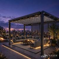 Pergola à lames orientables en membrane avec revêtement polymère allemand, toit rétractable, volets rabattables, canapé modulaire, pour villa, toit de hôtel, balcon moderne