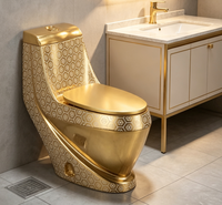 WC intelligent monobloc moderne en céramique dorée, à poser au sol, facile à nettoyer, surface lisse, cuvette allongée, double chasse, à débit lent, pour salle de bain