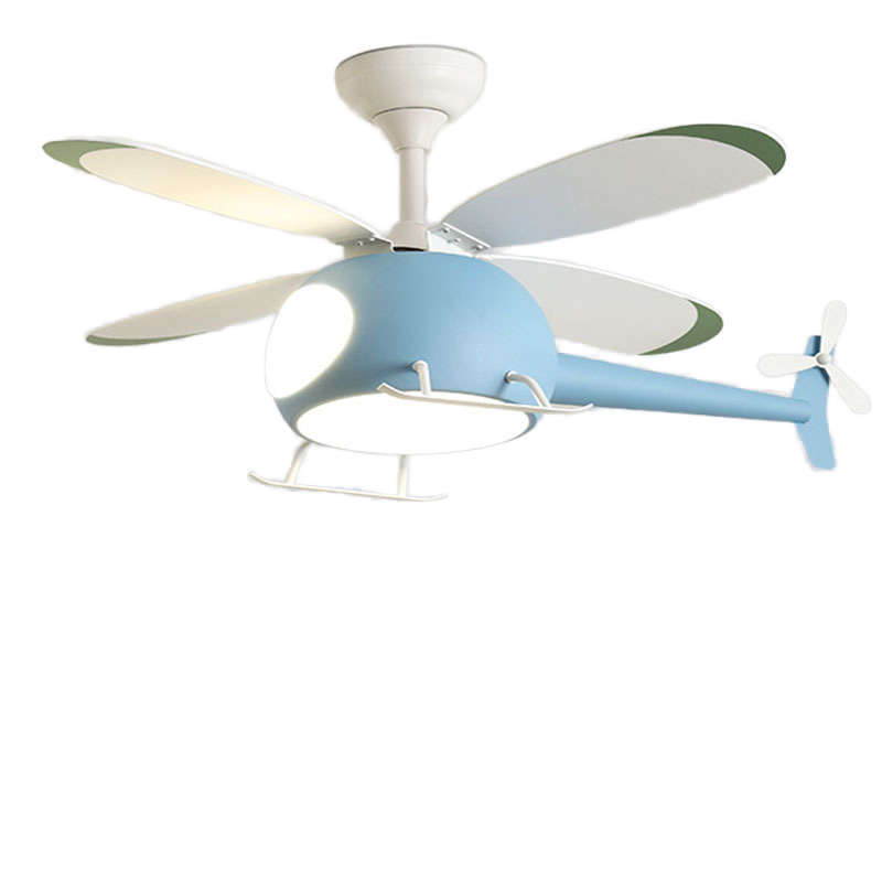 Modern 42-Inch DC Motor Kids Bedroom Ceiling Fan with 4 Blades Adjustable Color Temperature Helicopter Shape Remote Control