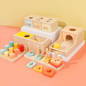 Jouets éducatifs rectangulaires pour bébés balle d'entraînement miniature montessori <span class=keywords><strong>objet</strong></span> en bois boîte de permanence avec tiroir plateau - Product Image 3