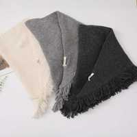 Écharpe musulmane triangulaire tricotée chaude en mélange de laine et polyester, châle épais à pompons, long hijab enveloppant pour l'automne et les froides saisons
