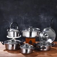 Usine directement en acier inoxydable ensemble de marmites cuisine 12 pièces marmite avec bouilloire marmite à soupe casserole ensembles de batterie de cuisine