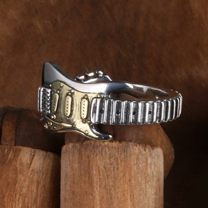 Anillo de guitarra eléctrica de aleación de zinc, dos tonos plateados, unisex, ajustable, estilo rock punk, regalo de joyería - Product Image 4