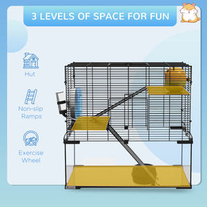 Cage pour <span class=keywords><strong>hamster</strong></span>, cage à gerbille de 23.5 pouces avec bassin en verre, rampes, plates-formes, cabane, roue d'exercice, pour petits hamsters, noir - Product Image 6