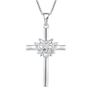 Qingxin personalizado minimalista mujeres Zirconia joyería fina delicada Plata de Ley 925 Cruz religiosa collares de flores - Product Image 1