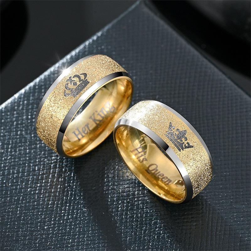 King and Queen Gold Wedding Rings Elegant Couple Bands