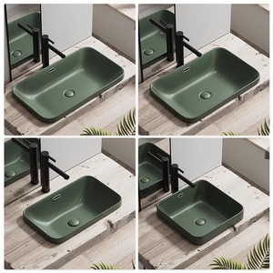 Vasque carrée en céramique nordique à poser sur comptoir, <span class=keywords><strong>vert</strong></span> foncé mat, à trou unique, gris anthracite pour salle de bain - Product Image 3