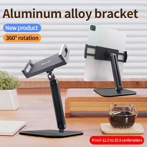 Support portable pour téléphone et <span class=keywords><strong>tablette</strong></span> en alliage d'aluminium de 17,3 pouces, base rotative à 360°, 2 clips réglables, support de <span class=keywords><strong>tablette</strong></span> réglable de 130 à 270 mm - Product Image 2