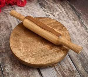 Ensemble de rouleau à pâtisserie et planche à rouler en bois de qualité supérieure pour la cuisine, la pâtisserie maison, la préparation de roti, chapati, paratha, pâtisseries et pâtes. - Product Image 6