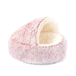 Cama de gato de felpa cálida al por mayor, cama redonda de donut para mascotas, cueva, cama lavable antideslizante para mascotas de otoño e invierno