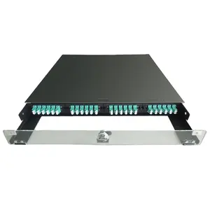 Pabrik OEM 48 Port 144 Core 1U 19 ''MPO/MTP Panel Patch Serat Optik Bermuatan Penuh 4 Kaset 48 SC SX Adaptor dan Pigtail