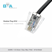 كابل مخصص 4P4C مع موصل DIN 5Pin دائري، سلك إشارة محمي UL1007 24AWG لمعدات الصوت الصناعية