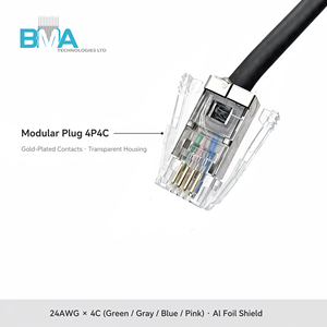 Kabel Sambungan Modular 4P4C Custom ke Kabel Bulat DIN 5Pin UL1007 24AWG dengan Pelindung untuk Peralatan Audio Industri - Product Image 2