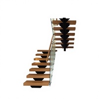 Escalier intérieur design européen moderne, style duplex loft, poutre droite simple, poutre oblique, acier-bois, sur mesure