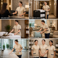 Ensemble uniforme de ménage d'hôtel à col mandarin en polycoton, tunique et pantalon à manches courtes pour femme de ménage, tenue de travail personnalisable avec logo pour le personnel hôtelier