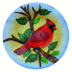 Bain/mangeoire pour oiseaux en verre fusionné Cardinal gaufré avec piquet de bain d'oiseaux à 3 broches en métal - Product Image 3