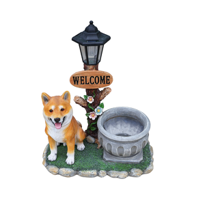 <span class=keywords><strong>Estatua</strong></span> de Perro <span class=keywords><strong>Shiba</strong></span> <span class=keywords><strong>Inu</strong></span> Sentado de Resina con Luz Solar, Letrero de Bienvenida, Maceta, Decoración para Jardín, Patio, Entrada - Product Image 5