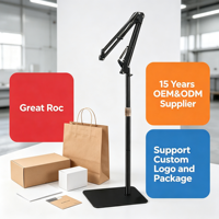 Support de tablette pour sol, base lourde, hauteur réglable de 2 m, rotation à 360°, support pour tablette et téléphone de 4 à 12,9 pouces