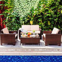 Balcon Bistro Set Moderne simple Love seat Étanche Patio Rotin Meubles Osier Extérieur Canapé Jardin Conversation Set