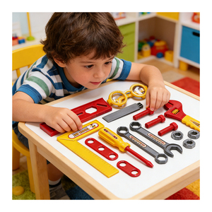 Ensemble d'outils de jeu d'imitation en bois, boîte à outils, établi, jouet d'ingénieur, perceuse, construction, jeu de rôle d'imagination, activité d'apprentissage - Product Image 5