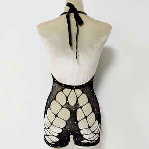 One Piece Mesh Fishnet Weibliche Strass steine Exotischer Neck holder Bad stocking Sexy Seiden strümpfe Stripper Outfits - Product Image 6