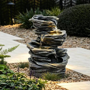 Fontaine solaire de style européen, élément aquatique à circulation d'eau, design pierre simulée, pour <span class=keywords><strong>jardin</strong></span> et cour extérieurs - Product Image 1