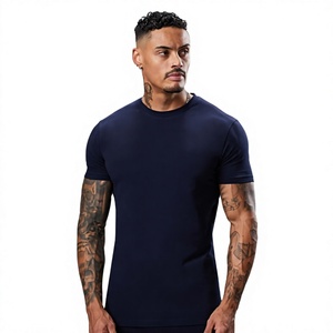 mens <b>navy</b> blue dark blue muscle fit short sleeve tshirt crewneck athletic basic tee <b>top</b> - Product Image 1