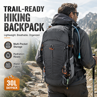 Sac à dos de randonnée portable en nylon 30L, résistant à l'eau, multi-poches, léger, pour le camping en plein air, sac à dos personnalisable