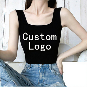 Women Knitted Square Collar Sleeveless <b>Tank</b> <b>Top</b> Casual Solid Color <b>Black</b> Crop <b>Top</b> - Product Image 3