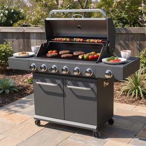 Parrilla <span class=keywords><strong>de</strong></span> Gas Negra Premium Personalizada <span class=keywords><strong>de</strong></span> 6+1 Quemadores con Gabinete, Ideal para Cocinar en el Jardín, Patio Trasero o Terraza - Product Image 3