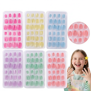 เล็บปลอมเด็กแบบกดติดลายตาแมว สำหรับเด็กอายุ 7-12 ปี สีใสแบบน้ำแข็ง ถอดออกได้ พร้อมกาวเจล สติ๊กเกอร์ติดเล็บเด็ก - Product Image 1