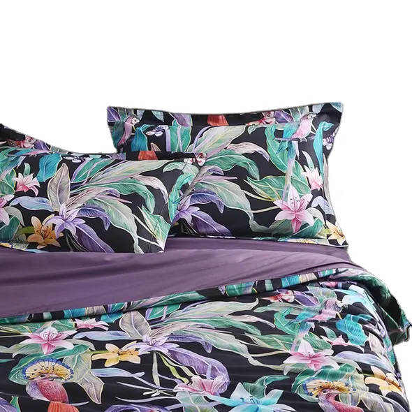 Hot sale 100% cotton Bedding sets Purple flowers designs luxury 4pc duvet cover set sheet set