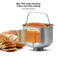 Máquina para Hacer Pan Automática de 650W y 2lb, Acero Inoxidable, para Masa, Mermelada, Pastel, Trigo Integral, Sin Gluten, Función Mantener Caliente, Pantalla LCD, Antiadherente, Programable